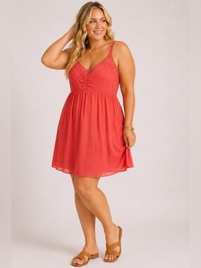 Torrid 1X Lace Inset Coral Challis Mini Dress
